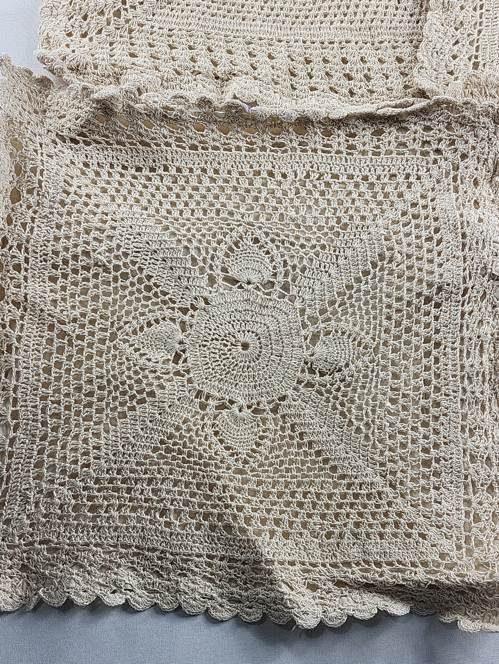 Vintage Handmade Crochet Lace Pillow Cover Squares Ecru Cottagecore Coquette